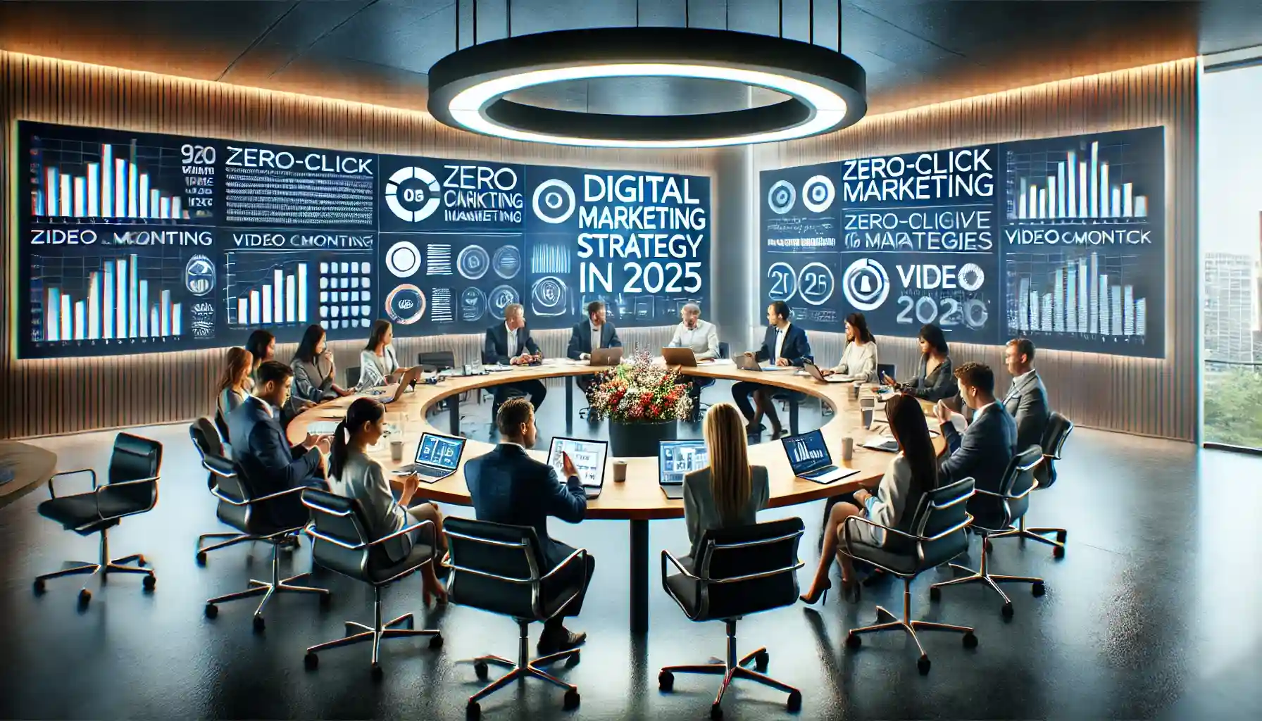 a modern conference room during a digital marketing strategy session in 2025.