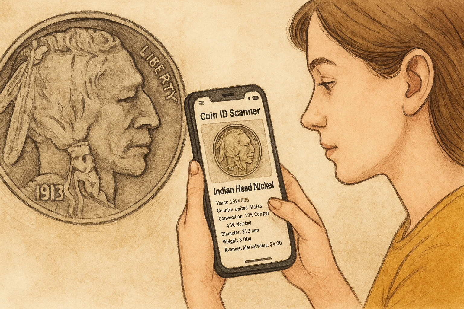  A woman learns the history of an Indian Head nickel.
